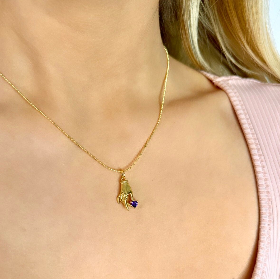 Victorian Hand Necklace, Hand Heart Necklace, Gold Hand Pendant, Palm Necklace, Tiny Heart Necklace, Hand Pendant Necklace, Non Tarnish