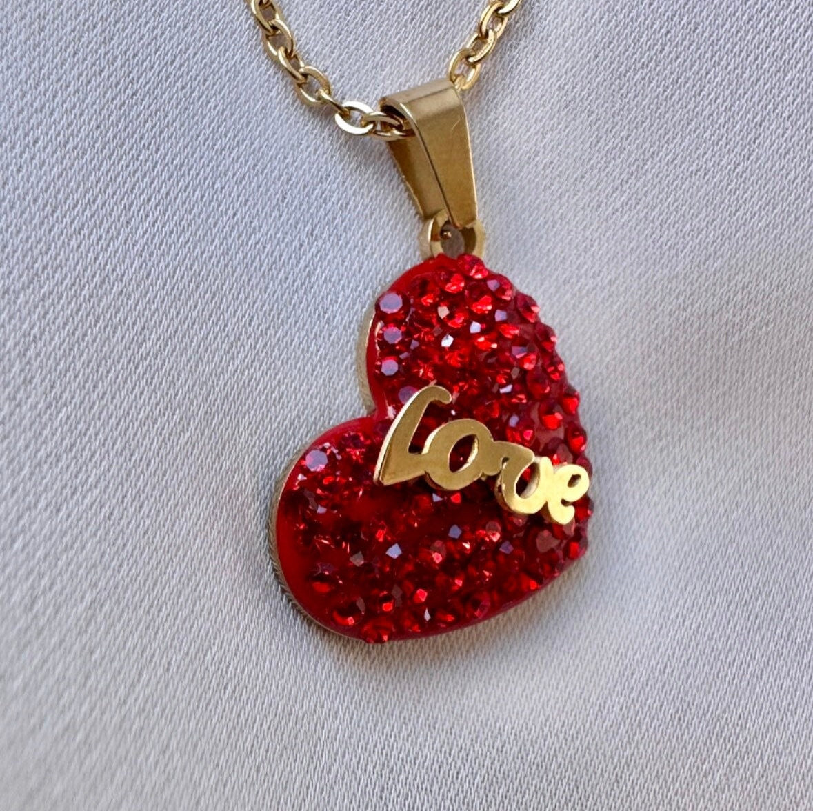 Red Heart Necklace Gold, Love Heart Necklace, Cz Heart Necklace, Stainless Steel Heart Pendant Necklace, Anniversary Necklace, Gift For Her