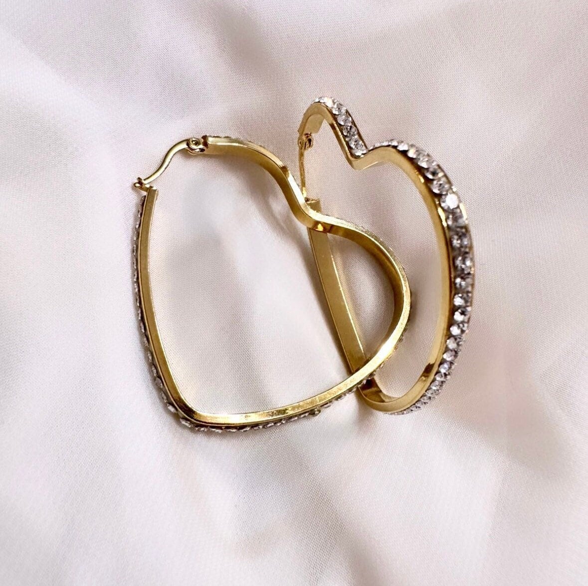 Heart Hoop Earrings Gold, Polymer Clay Hoop Earrings, Big Heart Earrings, Statement Hoop Earrings, Crystal Heart Earrings, Big Gold Hoops