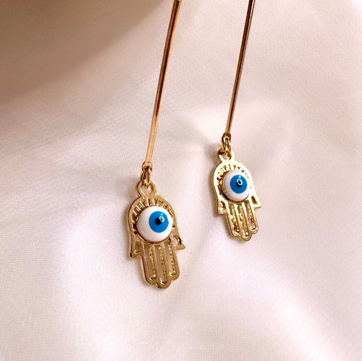 Gold Hamsa Earrings, Evil Eye Dangle Earring, Gold Bar Earrings, Gold Evil Eye Earrings, Hand Of Fatima Earring, Stainless Steel Earrings