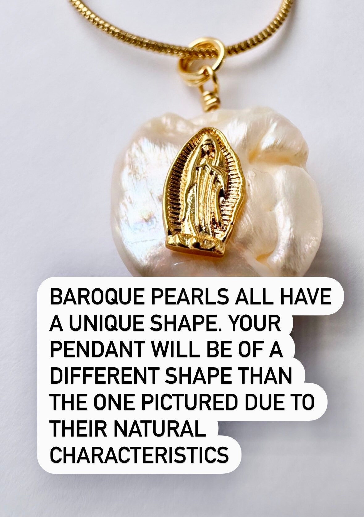 Virgin Mary Pearl Necklace, Virgin Mary Pendant Gold, Our Lady Of Guadalupe Pendant, Baroque Pearl Pendant With Gold, Baptism Gift No Cross