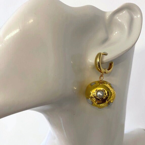 Blue Pearl Drop Earrings, Baroque Pearl Hoop Earrings, Gold Pearl Hoop Earrings, Chunky Pearl Earrings, Statement Pearl Earrings Pearl Hoops