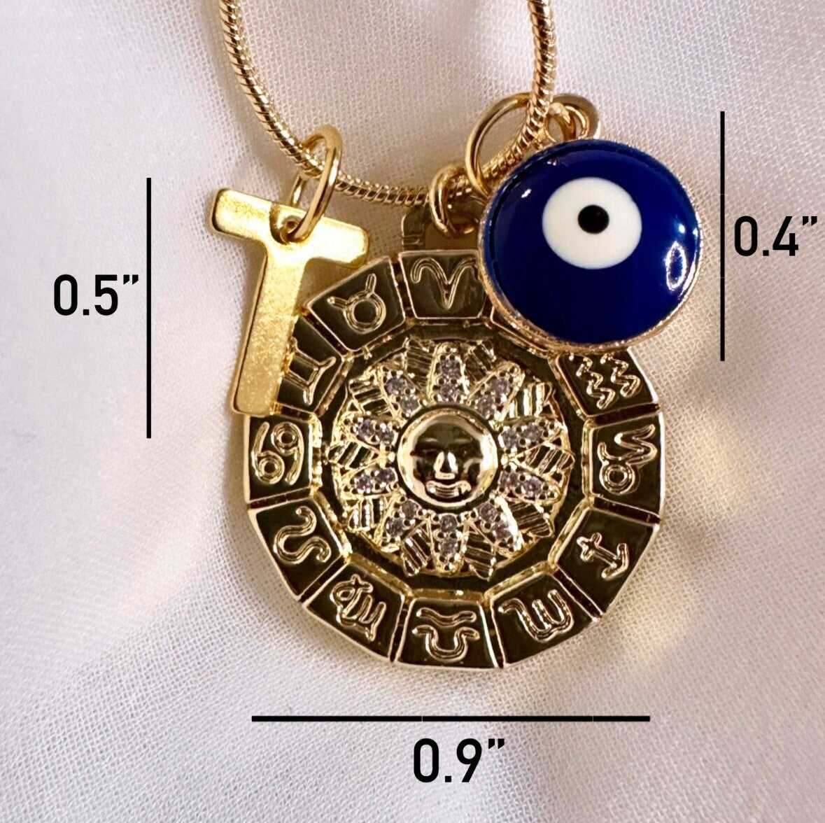 Gold Sun Pendant, Zodiac Necklace, Evil Eye Necklace, Gold Letter Necklace, Gold Sun Necklace, Astrology Necklace Zodiac Sign Necklace