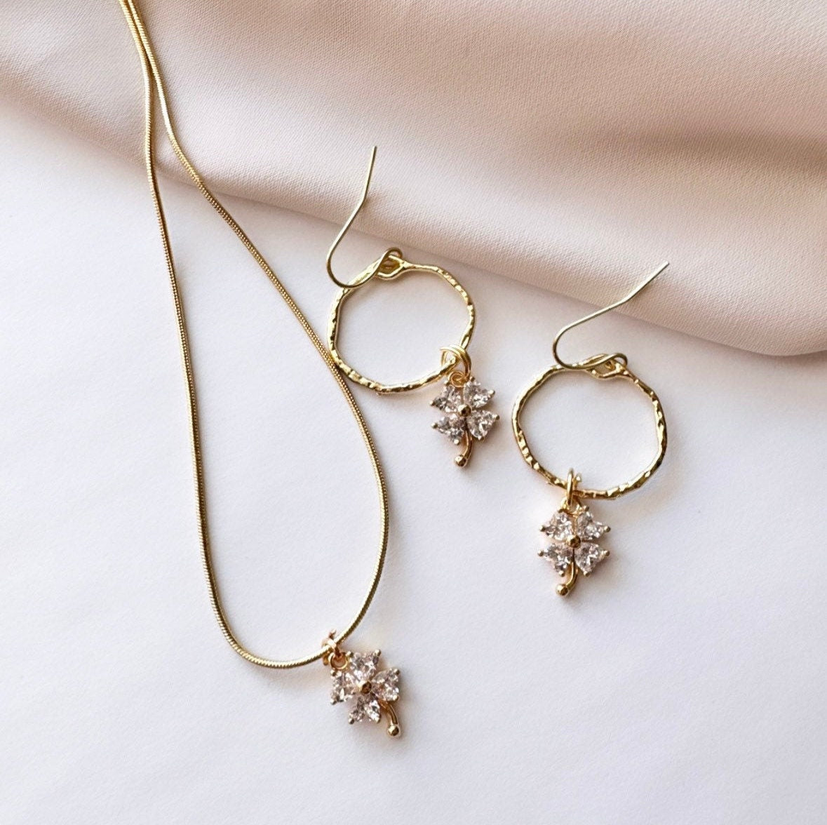 Clover Hoop Earrings, Cz Gold Clover Earrings, Shamrock Earrings Gold, Cz Clover Earrings, Shamrock Earrings, Gold 4 Leaf Clover Earrings