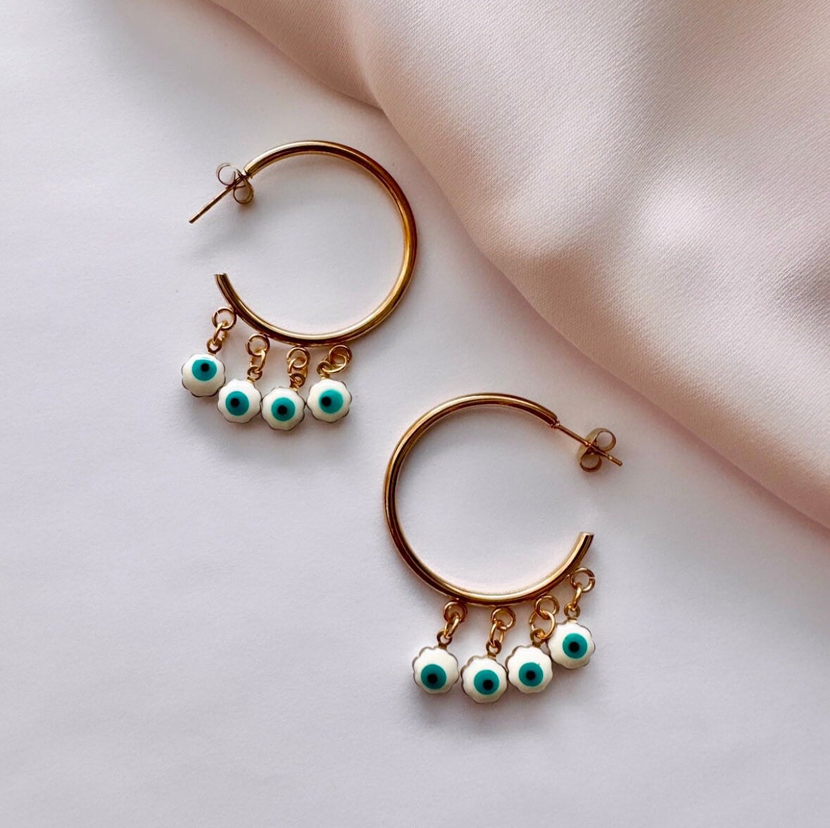 Evil Eye Hoop Earrings, Gold Evil Eye Earrings, Evil Eye Dangle Earring, Enamel Charm Earrings, Stainless Steel Hoop Earrings, Gold Hoops