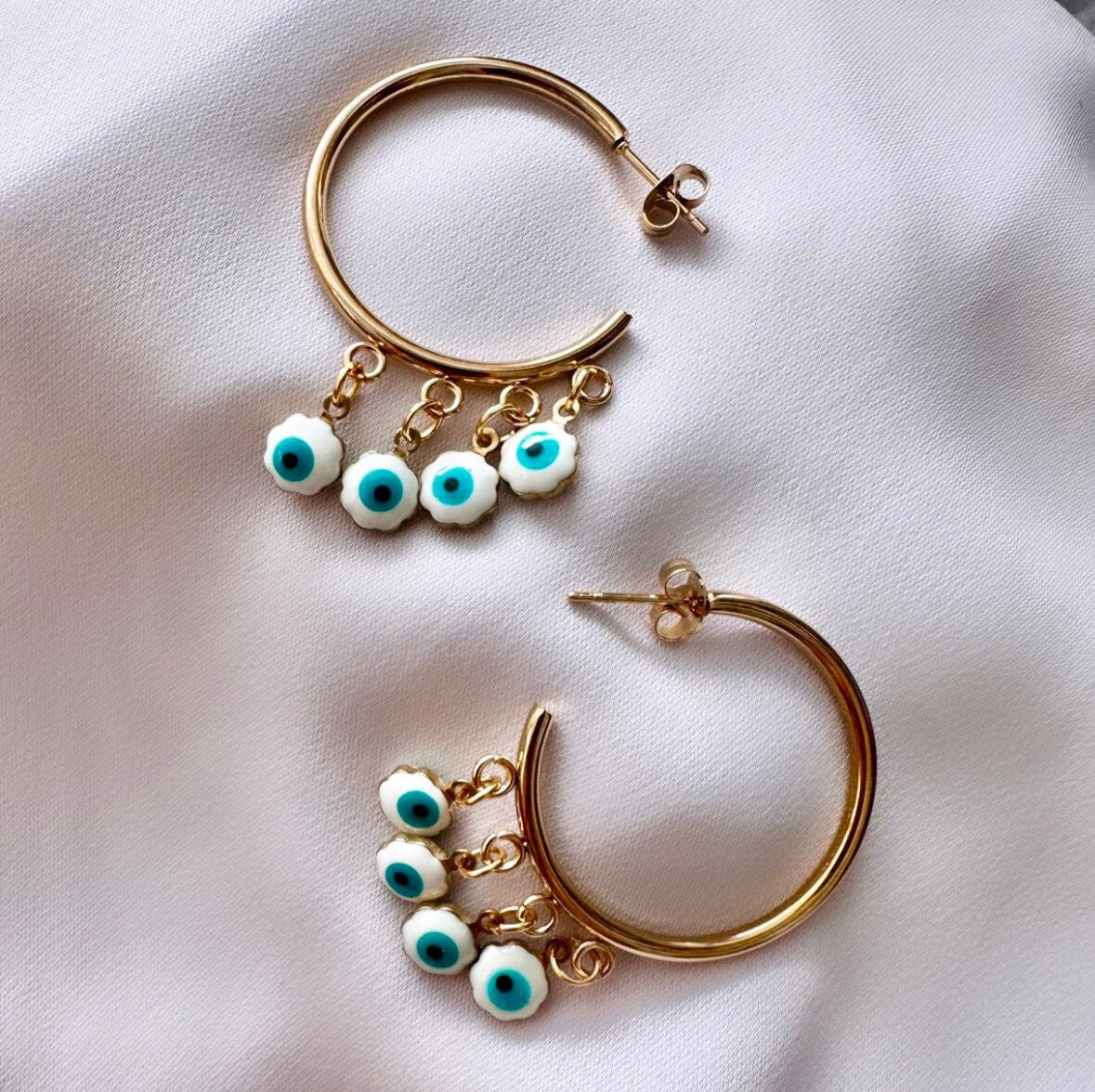 Evil Eye Hoop Earrings, Gold Evil Eye Earrings, Evil Eye Dangle Earring, Enamel Charm Earrings, Stainless Steel Hoop Earrings, Gold Hoops