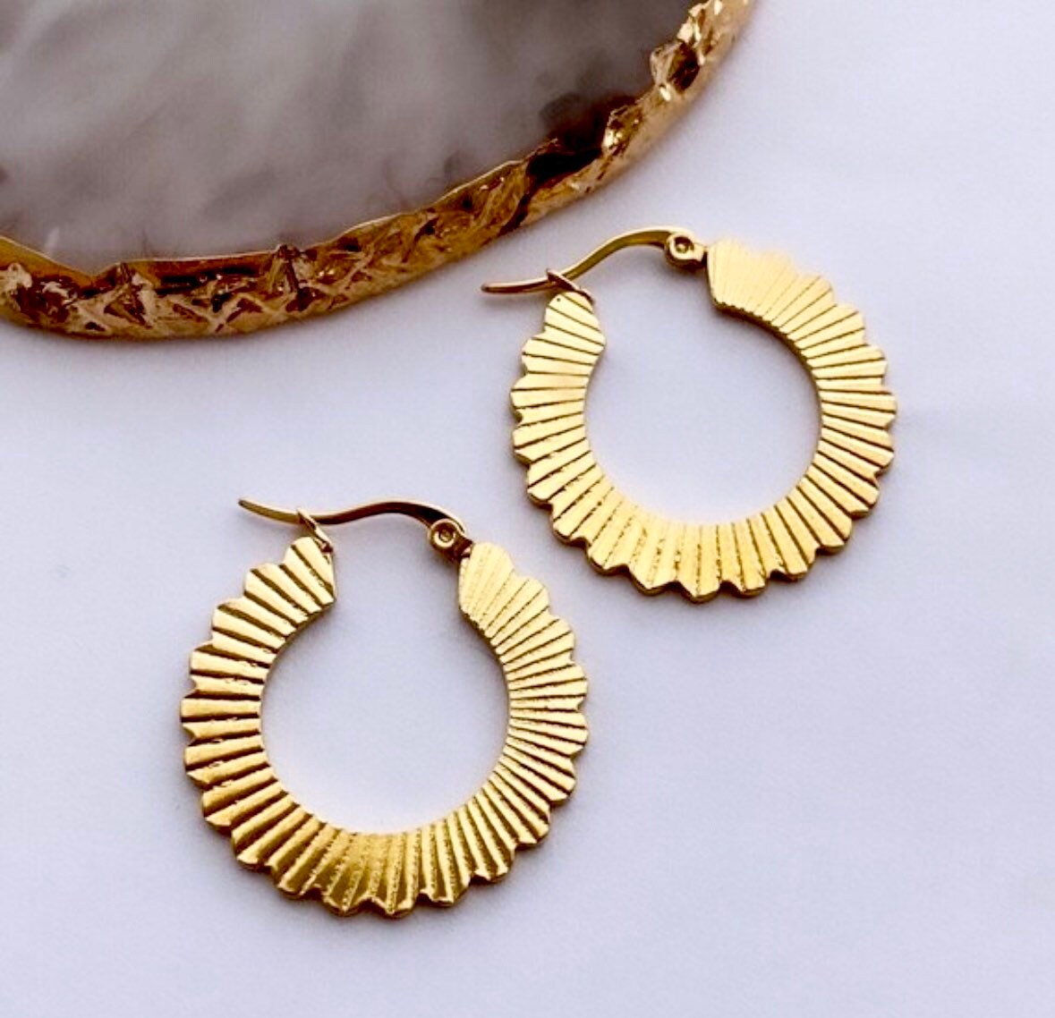 Thick Hoop Earrings, Sunburst Earrings, Sun Earrings, Thick Gold Hoops, Waterproof Earrings, Aesthetic Earrings, Cool Earrings