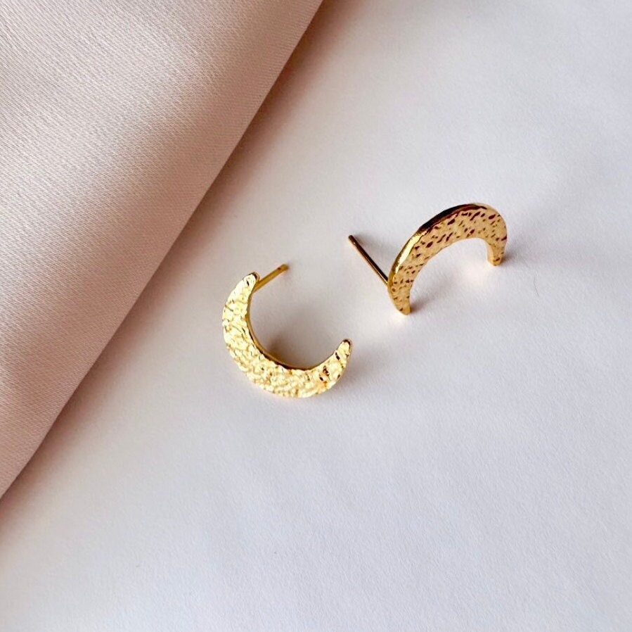 Gold Moon Stud, Celestial Stud Earrings, Tiny Moon Earring, Moon Crescent Earring, Everyday Stud Earrings, Stainless Steel Stud Earrings