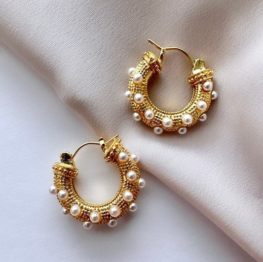 Freshwater Pearl Huggie Hoop Earrings, Handmade 18K Gold Pearl Drop Earrings, Wedding Bridesmaids Jewelry, Gold Huggie Hoop Earrings