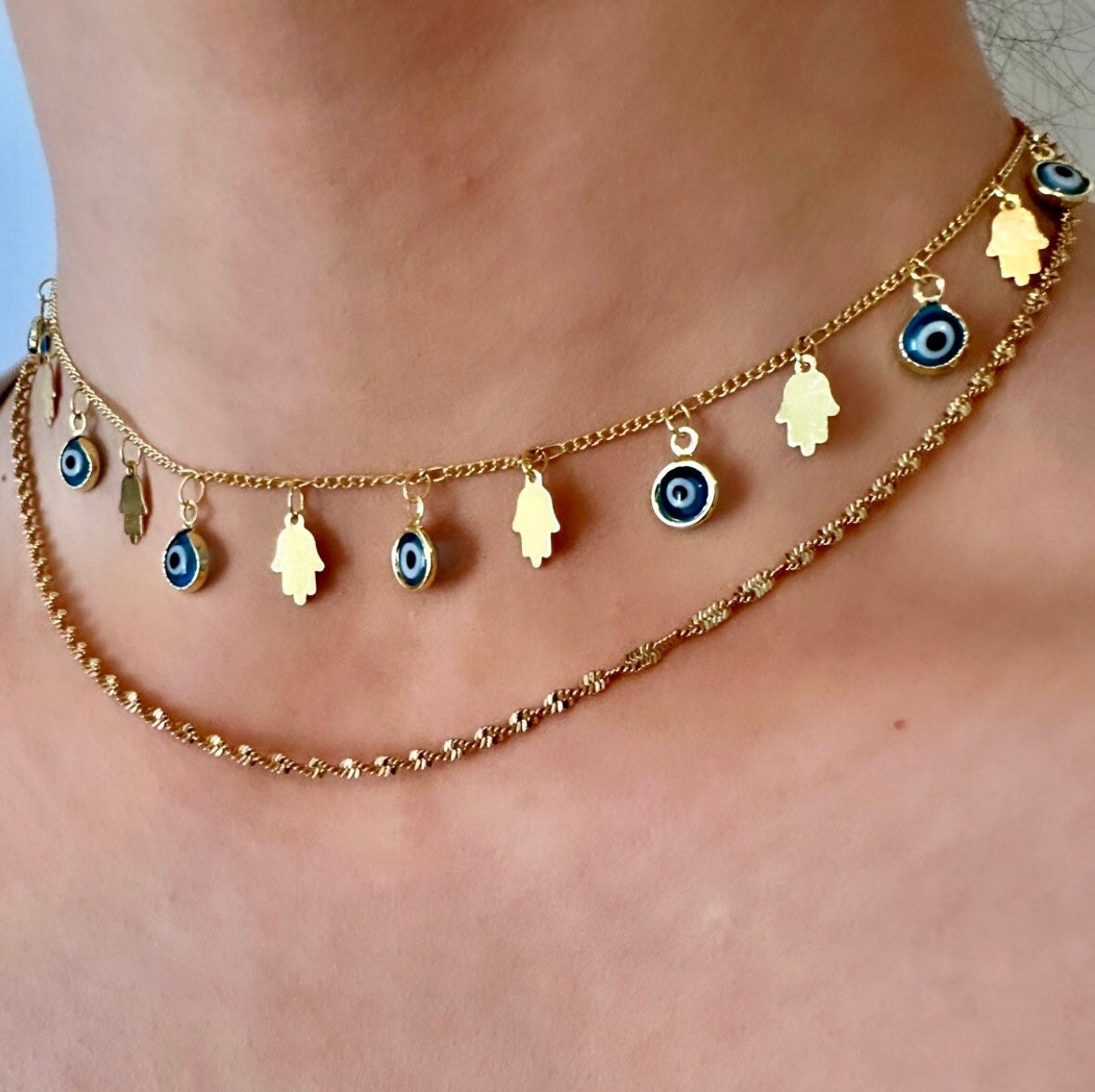 Hamsa Necklace, Gold Evil Eye Necklace, Hamsa Necklace Israel, Evil Eye Necklace, 14K Gold Hamsa Necklace, Talisman Necklace, Hamsa Choker