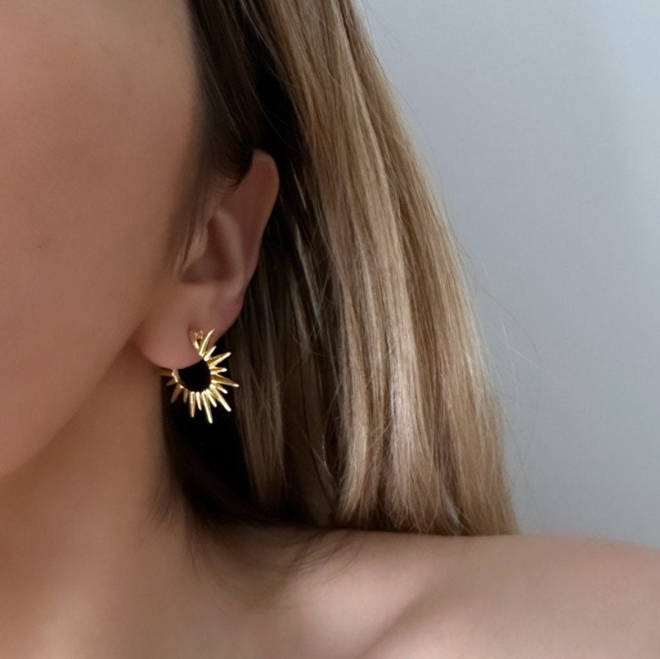 Spike Earrings, Sunburst Earrings, Spike Hoop Earrings, Sun Earrings, Small Gold Hoops, Edgy Earrings, Gold Spike Earrings, Punk Earrings