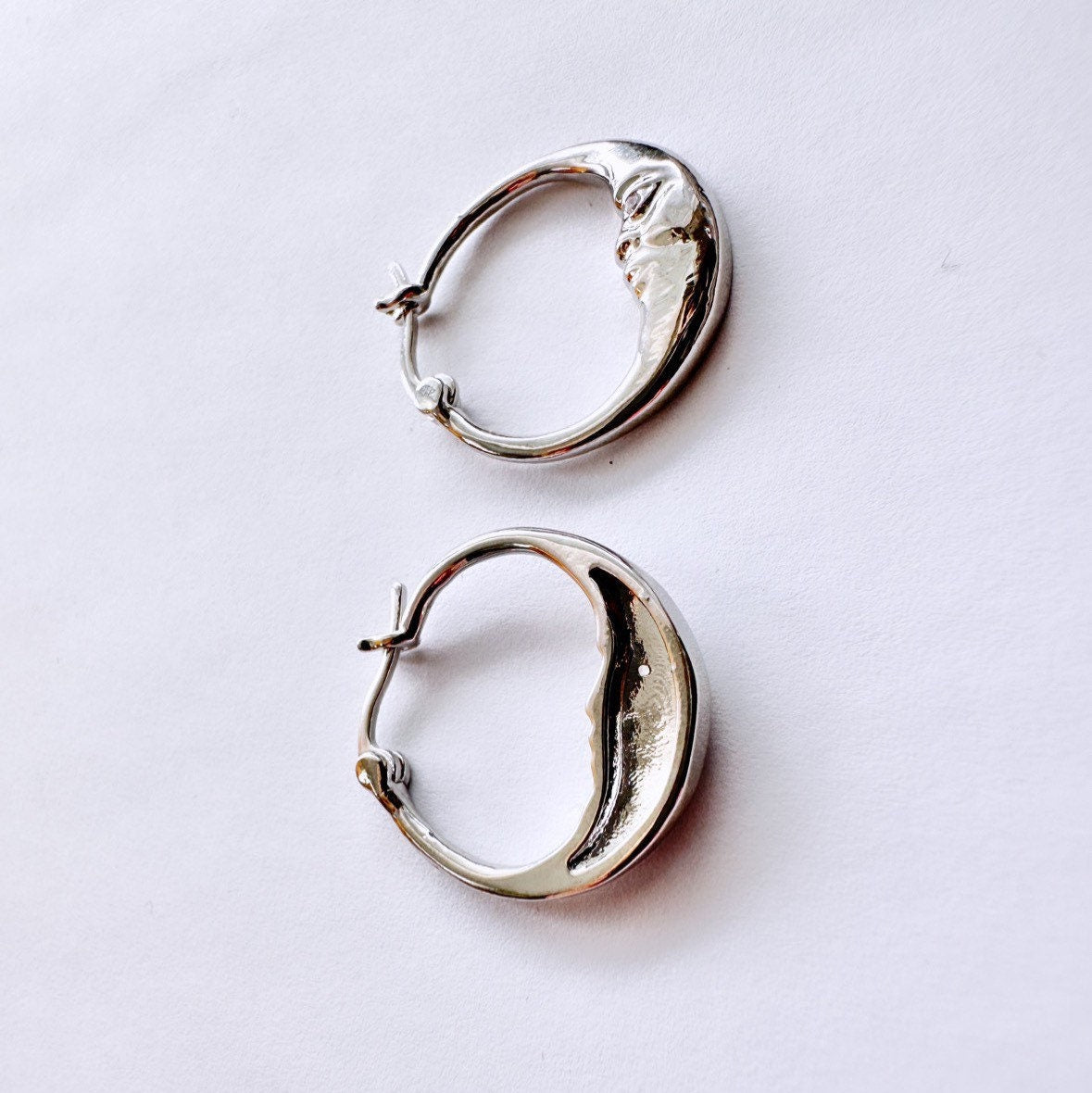 Moon Hoop Earrings, Silver Moon Earrings, Moon Hoops, Moon Goddess, Small Silver Hoops, Moon Huggie Earrings, Mini Hoop Earrings