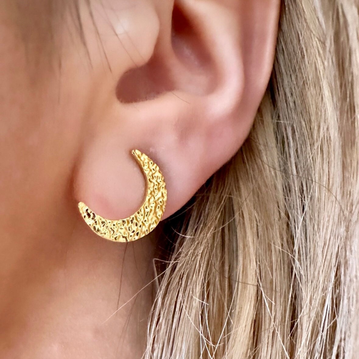 Gold Moon Stud, Celestial Stud Earrings, Tiny Moon Earring, Moon Crescent Earring, Everyday Stud Earrings, Stainless Steel Stud Earrings