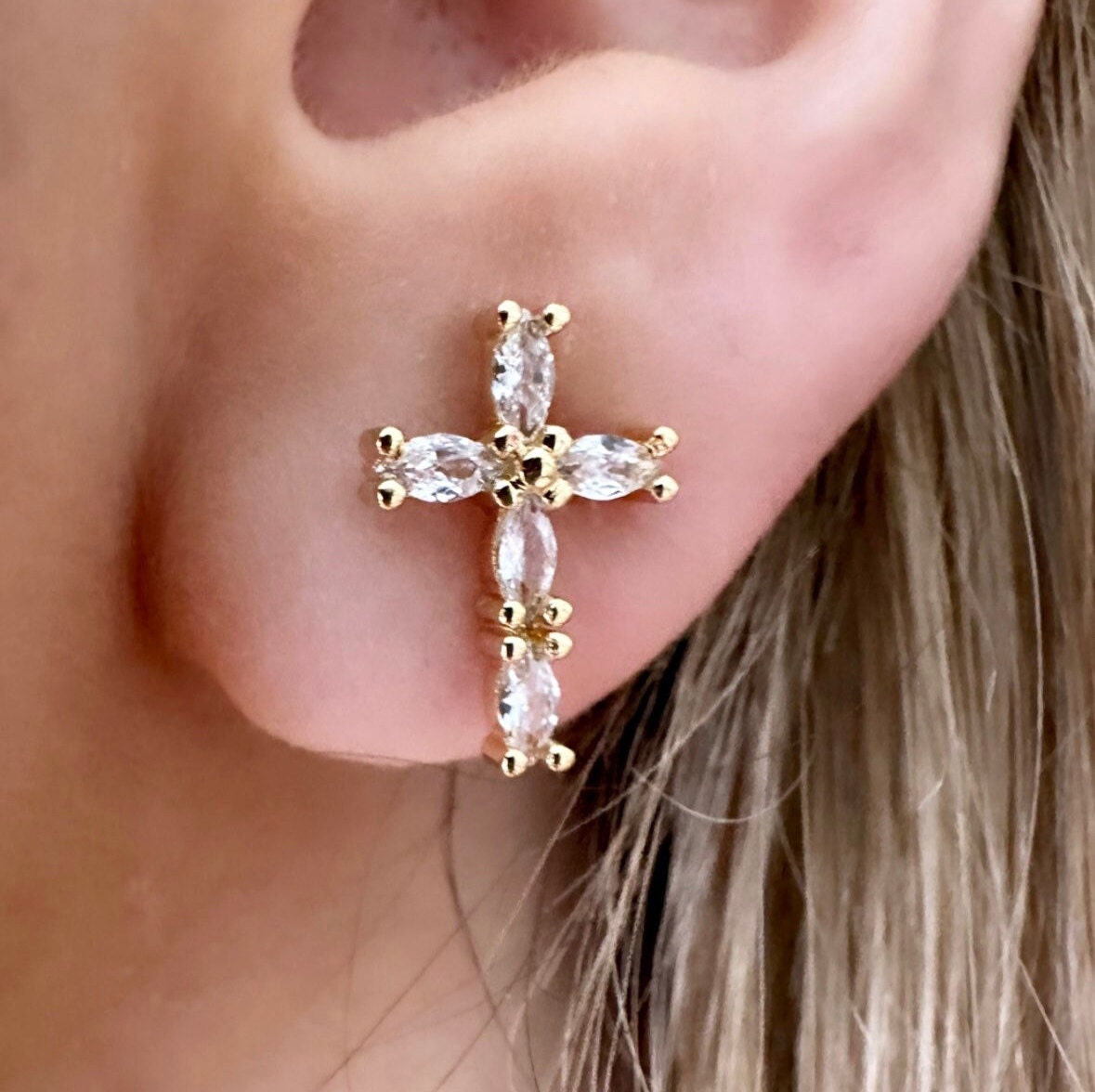 Tiny Cross Stud Earrings, Gold Filled Cross Earrings, Gold Cross Stud, Cz Cross Earring, Small Cross Earrings, Baptism Cross Gift For Her