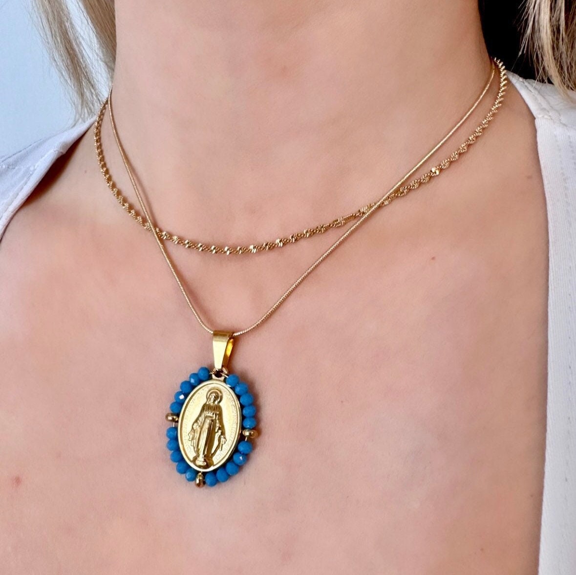 Virgin Mary Miraculous Medal Pendant Necklace, Christian Virgen De Guadalupe Necklace, Adult Baptism Gift