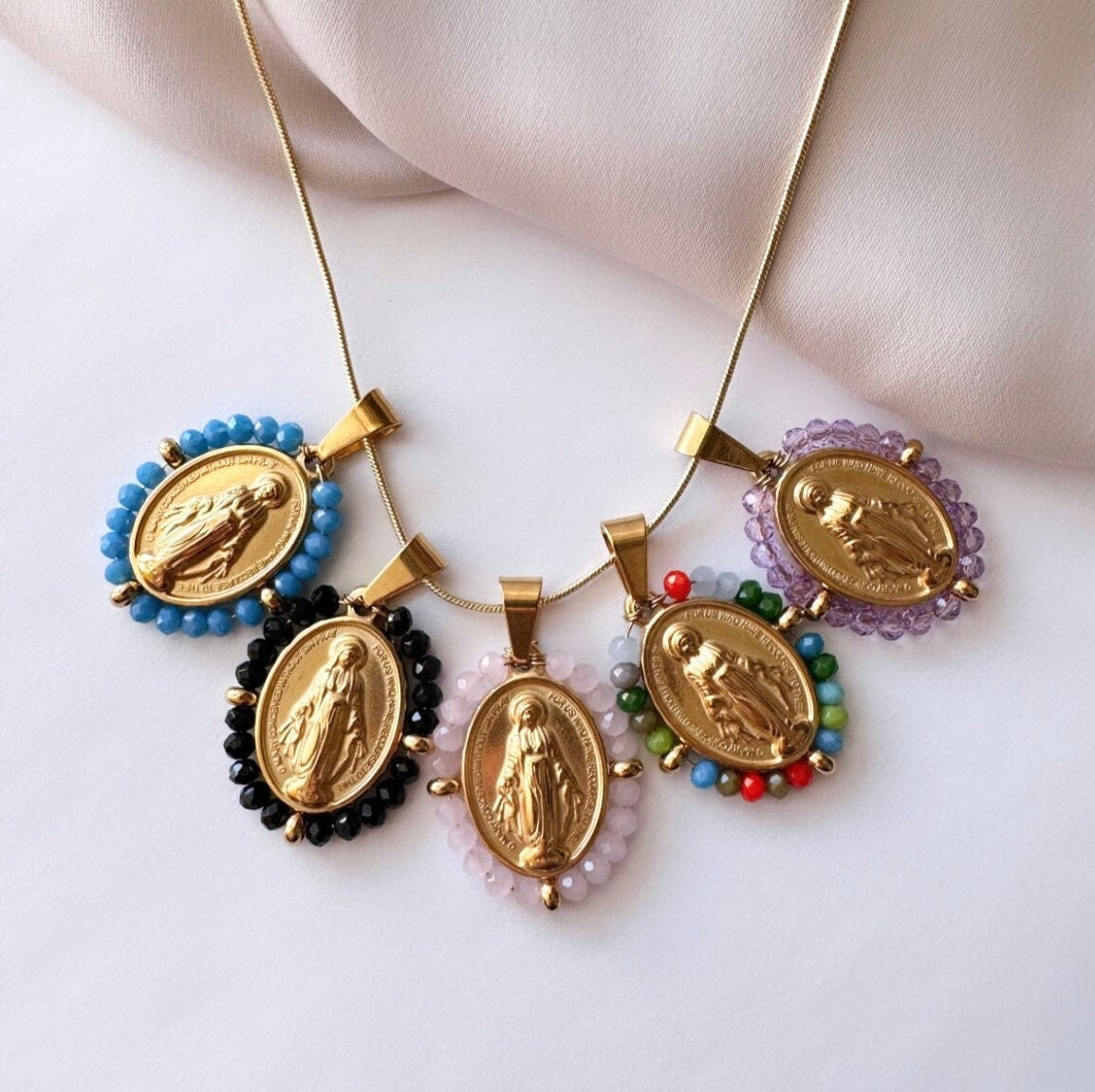 Virgin Mary Miraculous Medal Pendant Necklace, Christian Virgen De Guadalupe Necklace, Adult Baptism Gift