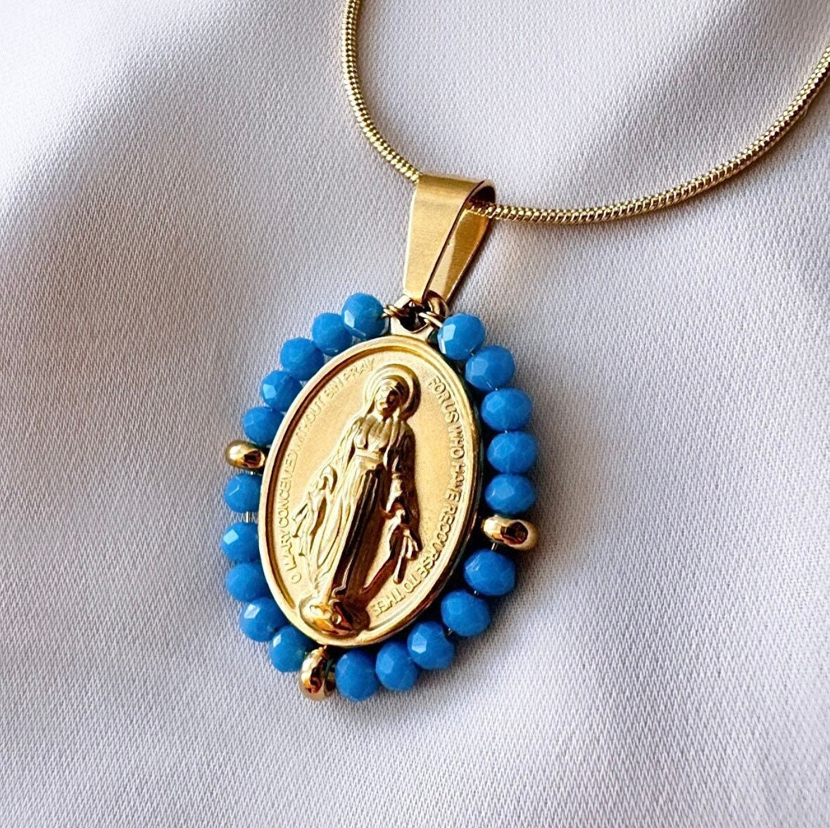 Virgin Mary Miraculous Medal Pendant Necklace, Christian Virgen De Guadalupe Necklace, Adult Baptism Gift