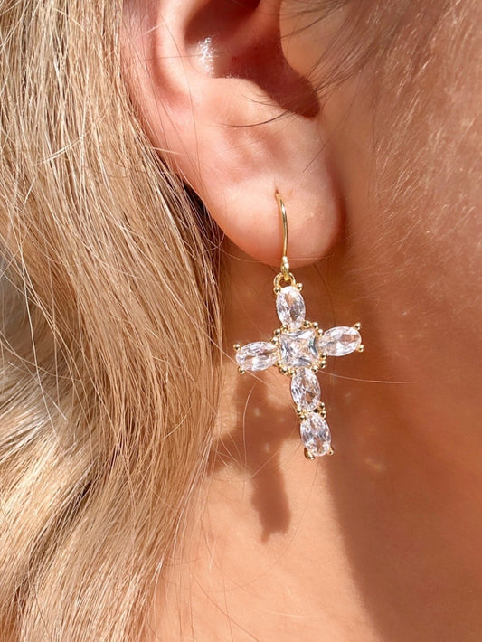 Cz Cross Earrings, Christmas Cross Earrings, Gold Filled Cross Earrings, Statement Cross Earrings, Cross Earrings Dangle, Catholic Earrings