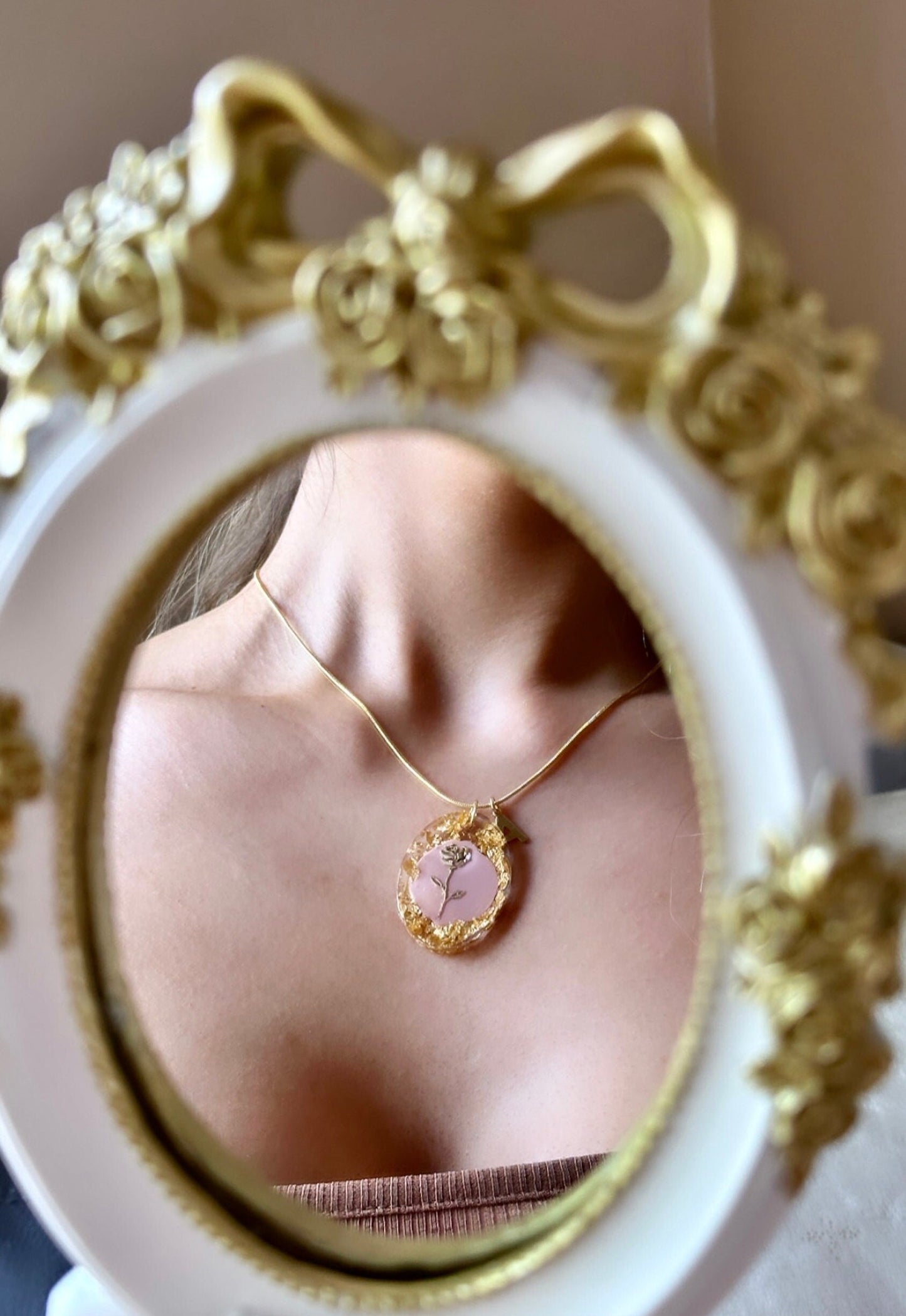 Preserved Rose Necklace, Custom Gold Letter Necklace, Jewelry Set, Gold Rose Necklace, Resin Rose Necklace, Custom Valentine's Day Gifts