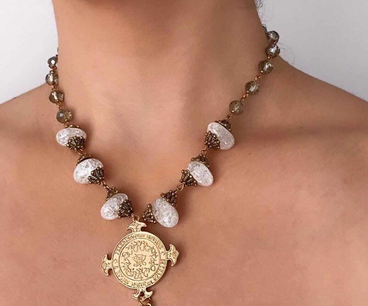 Chunky Gold Coin Pendant Necklace, Gold Medallion Necklace, Beachy Necklace, Mermaid Necklace