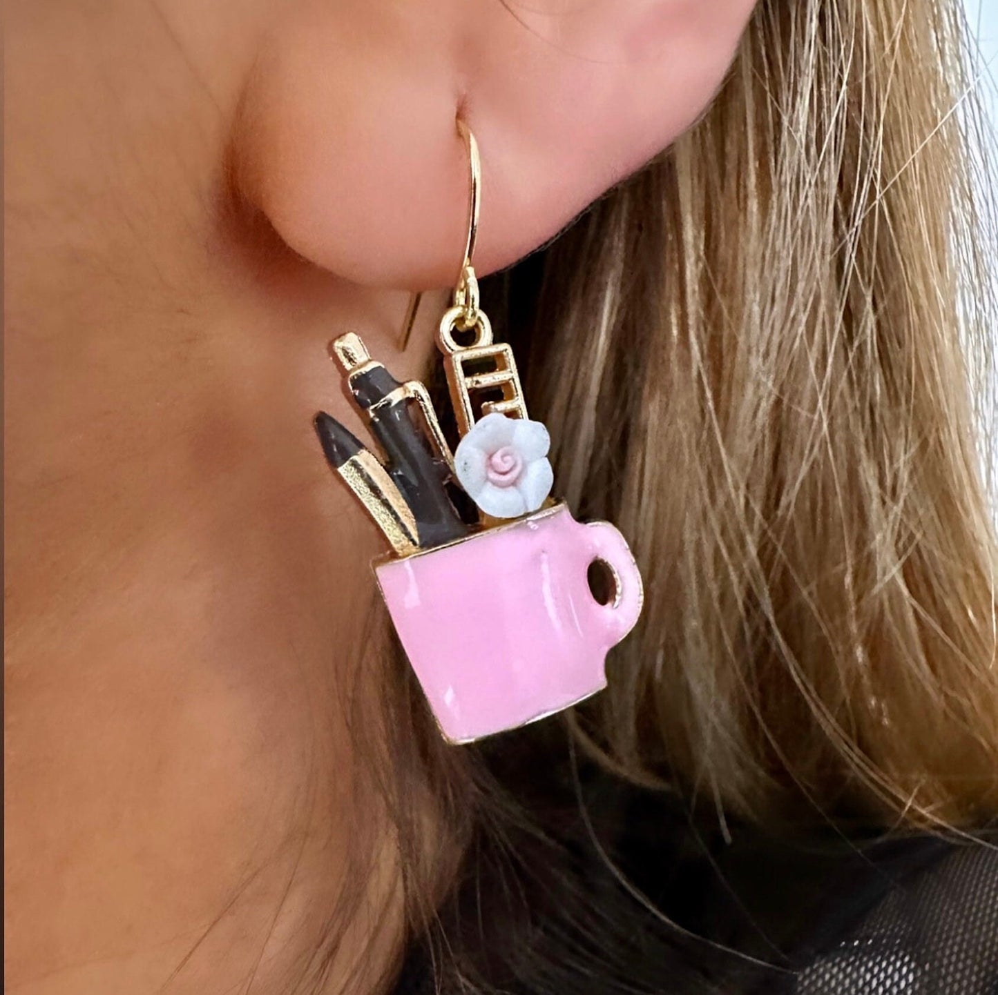 Pink Teacher Earrings, Pencil Earrings, Teacher Earrings, Pencil Jewelry, Teacher Dangle Earrings, Art Teacher Gifts, Art Teacher Earrings