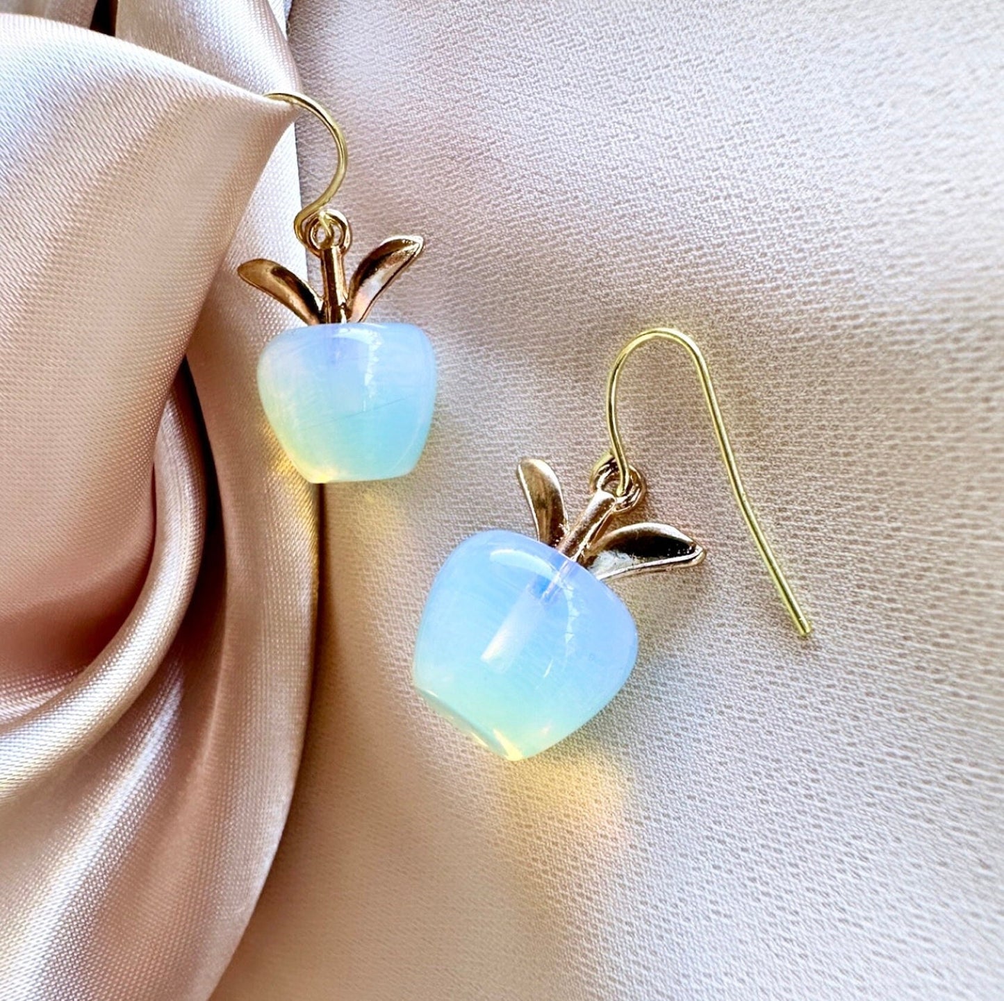 Teacher Apple Earrings, Apple Earrings, Back To School Earrings, Moonstone Dangle Earrings, Teacher Earrings Gold, Teacher Jewelry Gifts