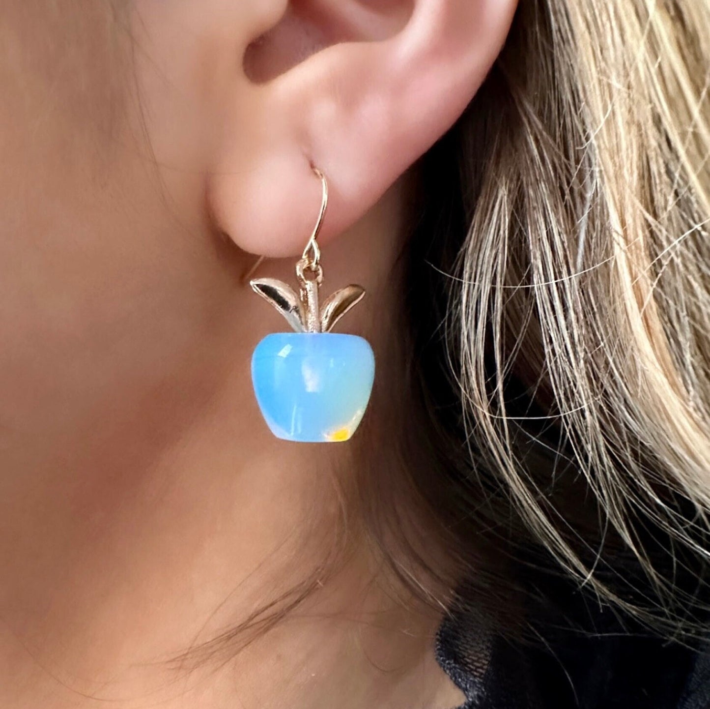 Teacher Apple Earrings, Apple Earrings, Back To School Earrings, Moonstone Dangle Earrings, Teacher Earrings Gold, Teacher Jewelry Gifts