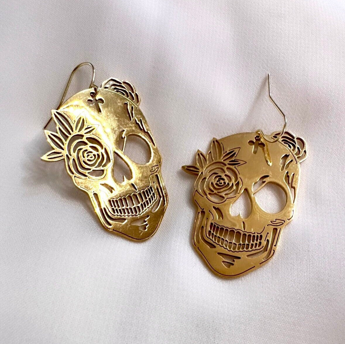 Gold Skull Earrings, Halloween Skull Earrings, Dia De Los Muertos Earrings, Sugar Skull Earrings, Skeleton Earrings Stainless Steel Earrings