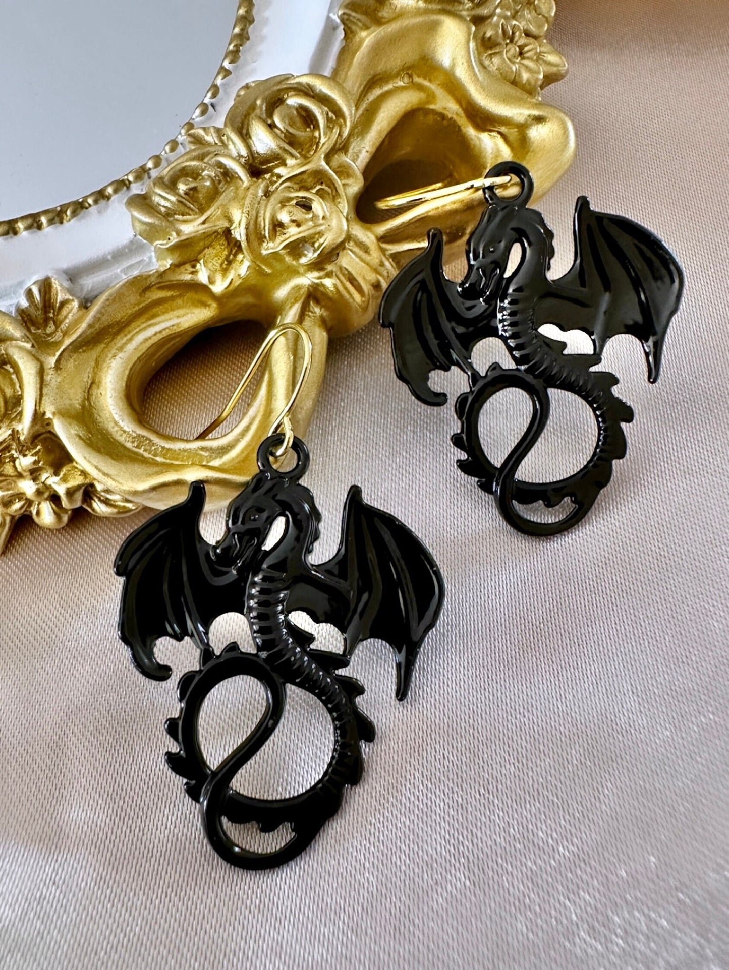 Black Dragon Earrings, Dragon Earrings Dangle, Medieval Earrings, Renaissance Earrings, Dragon Jewelry Women, Year Of The Dragon 2024