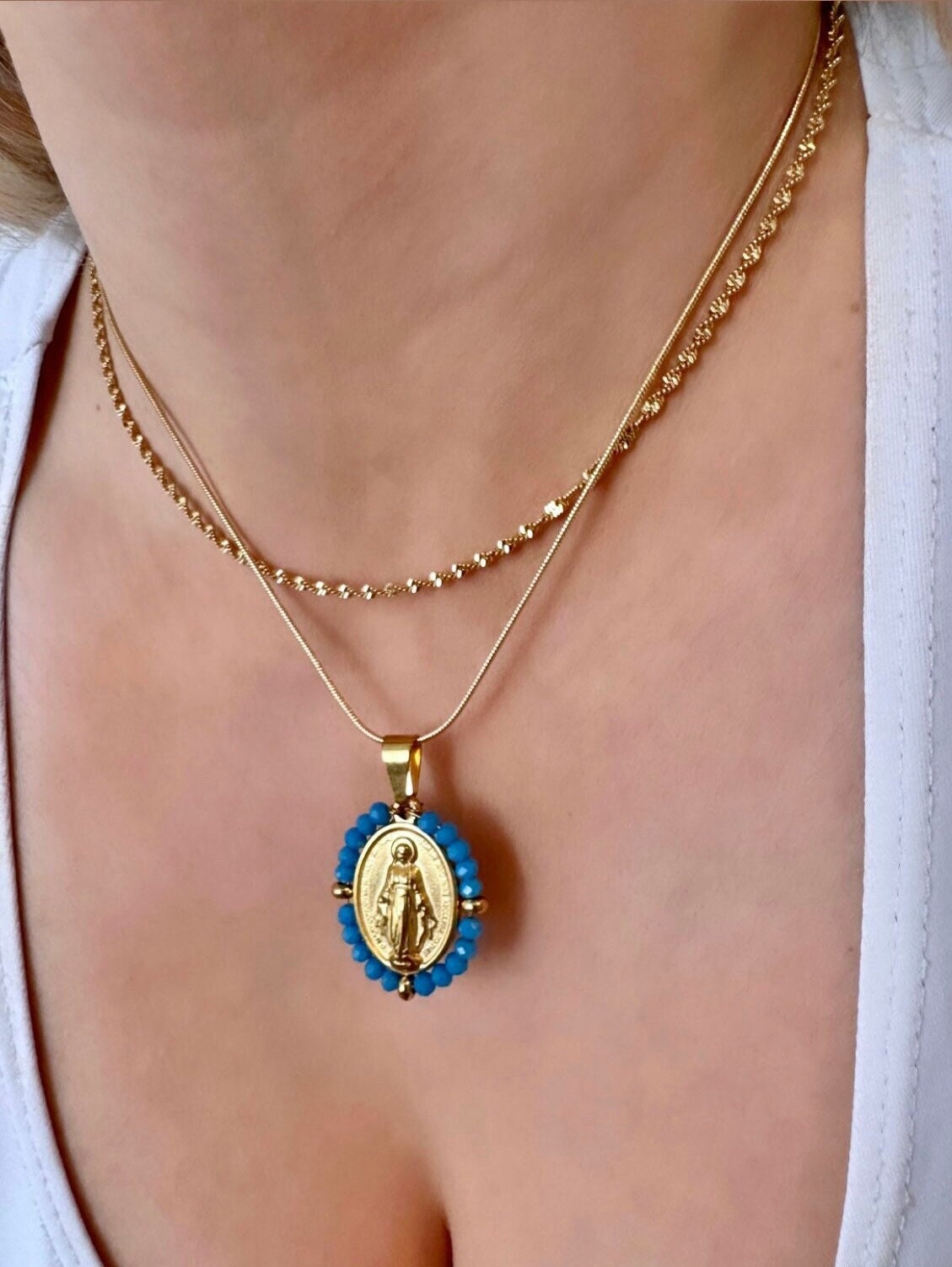 Virgin Mary Miraculous Medal Pendant Necklace, Christian Virgen De Guadalupe Necklace, Adult Baptism Gift