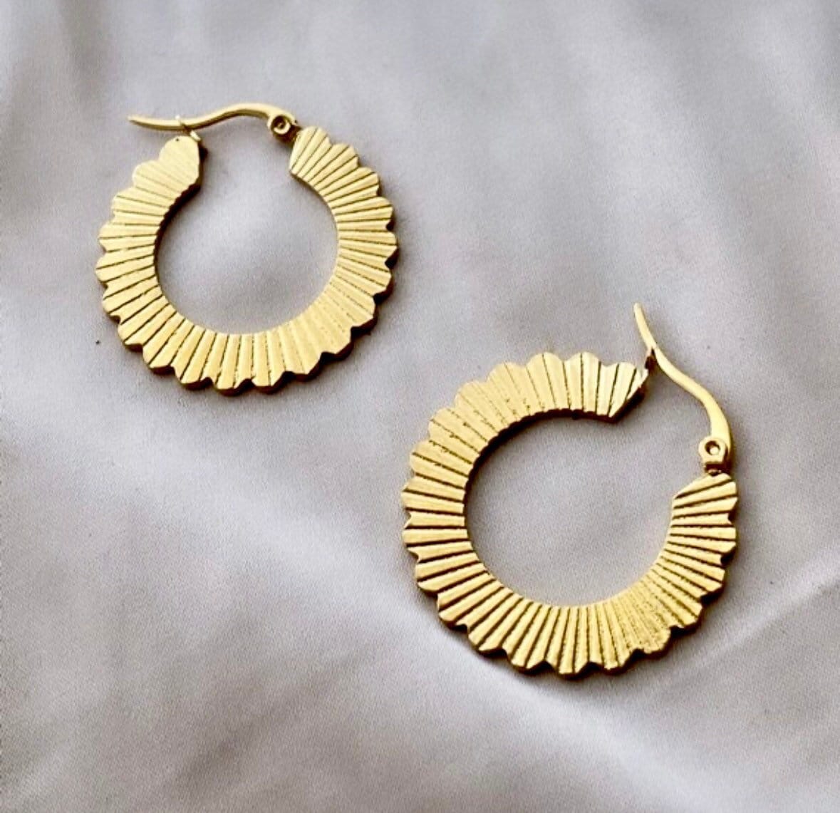 Thick Hoop Earrings, Sunburst Earrings, Sun Earrings, Thick Gold Hoops, Waterproof Earrings, Aesthetic Earrings, Cool Earrings