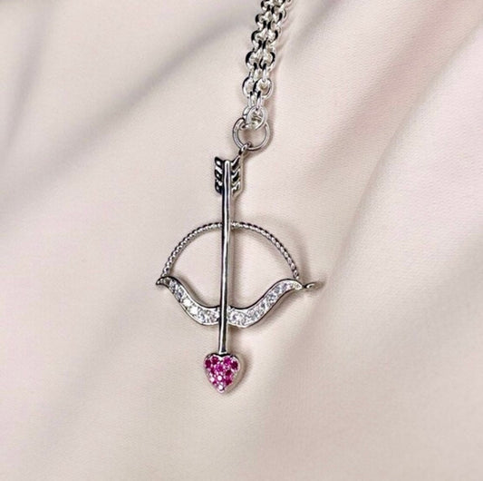 Valentine's Bow And Arrow Necklace, Heart Arrow Pendant, Bow Arrow Pendant Necklace, Cupid's Bow, Cupid's Arrow, Love Arrow Necklace,