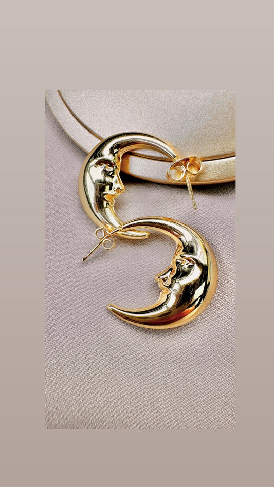 Planet Earrings, Moon Hoop Earrings, Small Gold Hoops, Moon Star Earrings, Sun Earrings, Y2K Earrings, Gold Plated Hoops, Moon Hoops