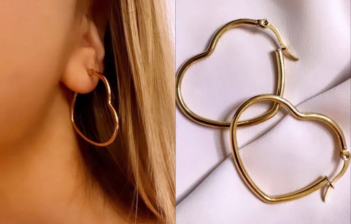 Gold Heart Hoop Earrings, Gold Heart Hoops, Heart Shaped Earrings, Tarnish Free Gold Earrings, 14K Hoop Gold Earrings, Everyday Hoops