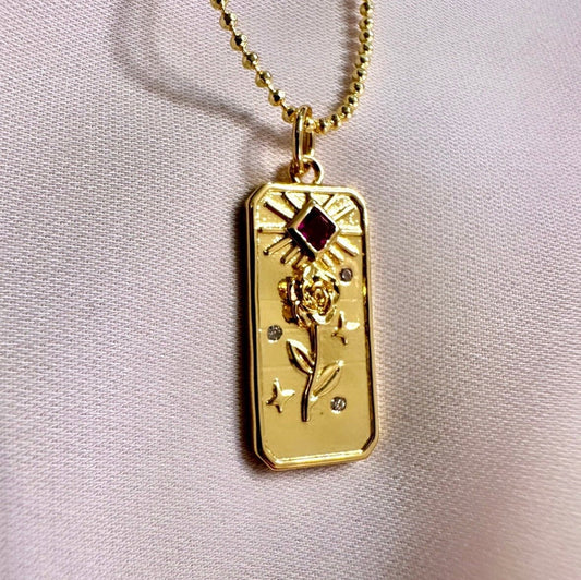 18K Gold Rose Birth Store Necklace, Tarot Card Necklace, Birth Flower Pendant Necklace, Mother's Day Flower Necklace, Wildflower Necklace