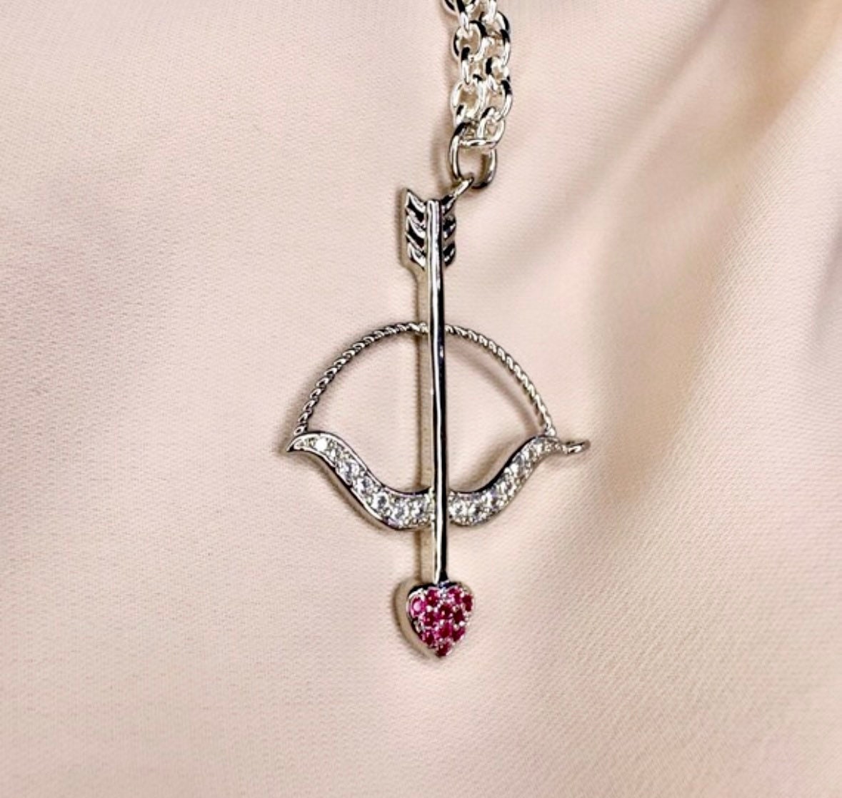 Valentine's Bow And Arrow Necklace, Heart Arrow Pendant, Bow Arrow Pendant Necklace, Cupid's Bow, Cupid's Arrow, Love Arrow Necklace,