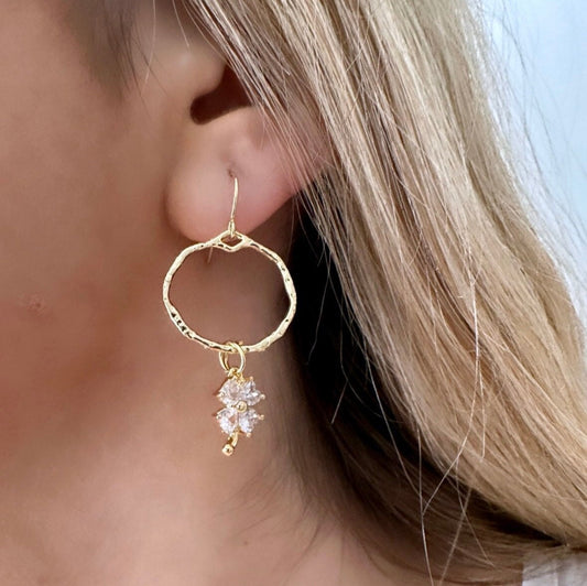 Clover Hoop Earrings, Cz Gold Clover Earrings, Shamrock Earrings Gold, Cz Clover Earrings, Shamrock Earrings, Gold 4 Leaf Clover Earrings