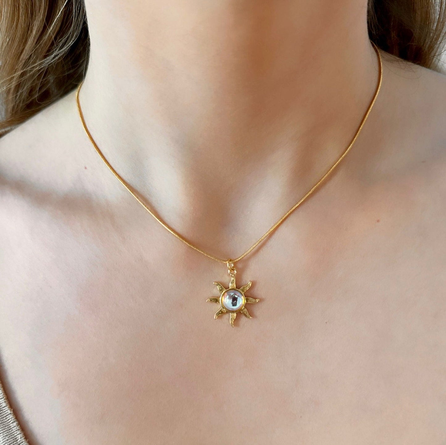 14K Gold Sun Pendant, Tiny Sun Necklace, Gold Sun Pendant Necklace, Small Sun Necklace, Celestial Charm Necklace, Summer Necklace Gold