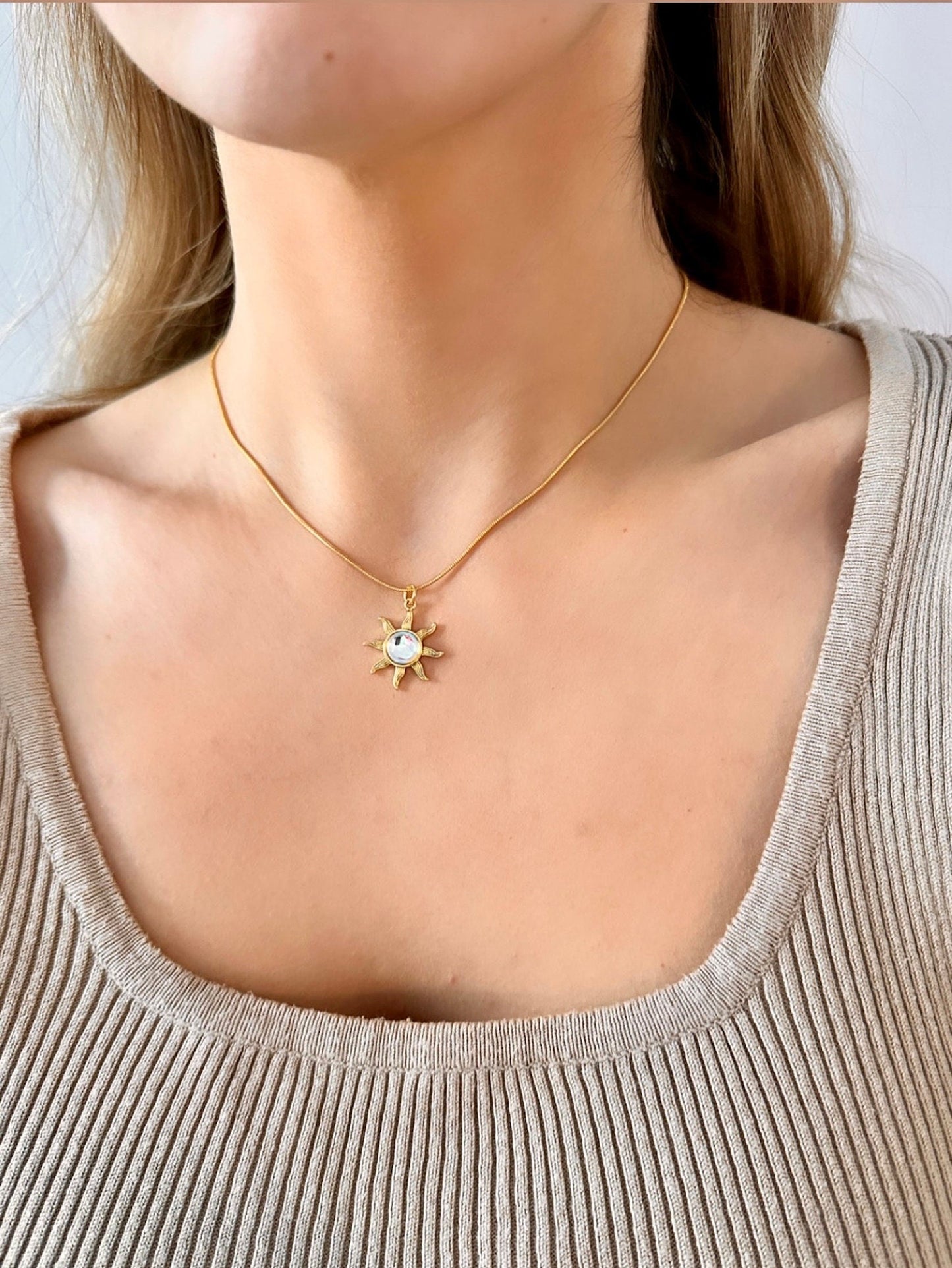 14K Gold Sun Pendant, Tiny Sun Necklace, Gold Sun Pendant Necklace, Small Sun Necklace, Celestial Charm Necklace, Summer Necklace Gold