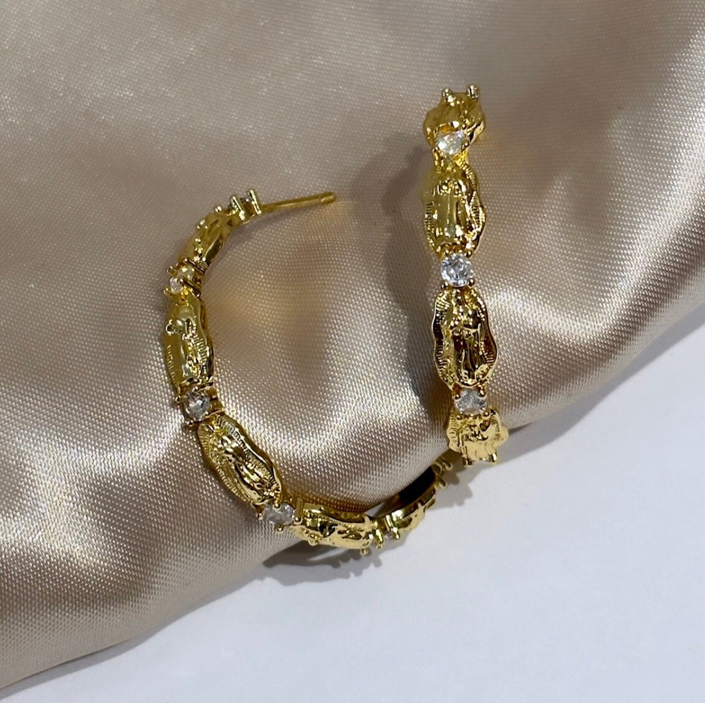 Large Gold Filled Hoop Earrings, 18K Gold Hoop Earrings, Textured Hoop Earrings, Old Money Earring, Non Tarnish Hoops, Cz Gold Hoops