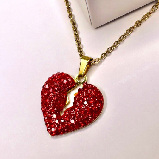 Broken Heart Necklace, Single Valentines Day, Broken Heart Pendant, Breakup Gift, Anti Valentines Day, Breakup Gift Package, Red Heart