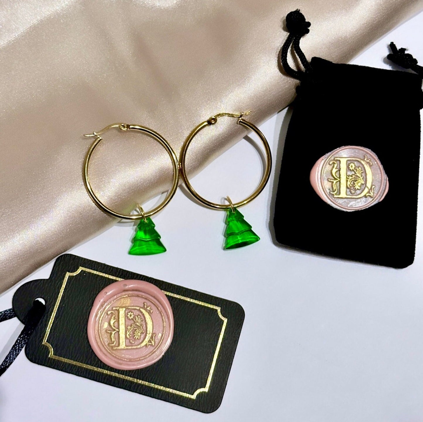 Christmas Tree Earrings, Christmas Tree Hoops, Green Christmas Tree Earrings, Christmas Tree Earrings Dangle, 18K Gold Filled Hoop