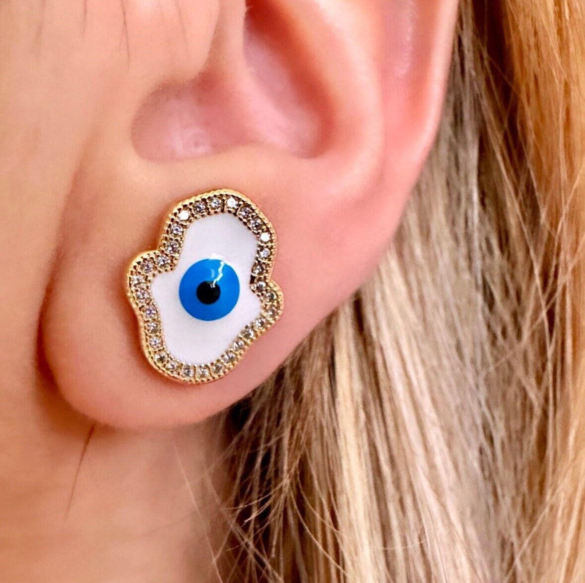 Hamsa Stud Earrings, Evil Eye Stud Earrings, Hamsa Hand Earring, Evil Eye Protection Jewelry, Hamsa Hand Evil Eye, Blue Evil Eye Earrings