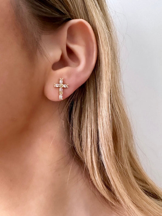 Tiny Cross Stud Earrings, Gold Filled Cross Earrings, Gold Cross Stud, Cz Cross Earring, Small Cross Earrings, Baptism Cross Gift For Her