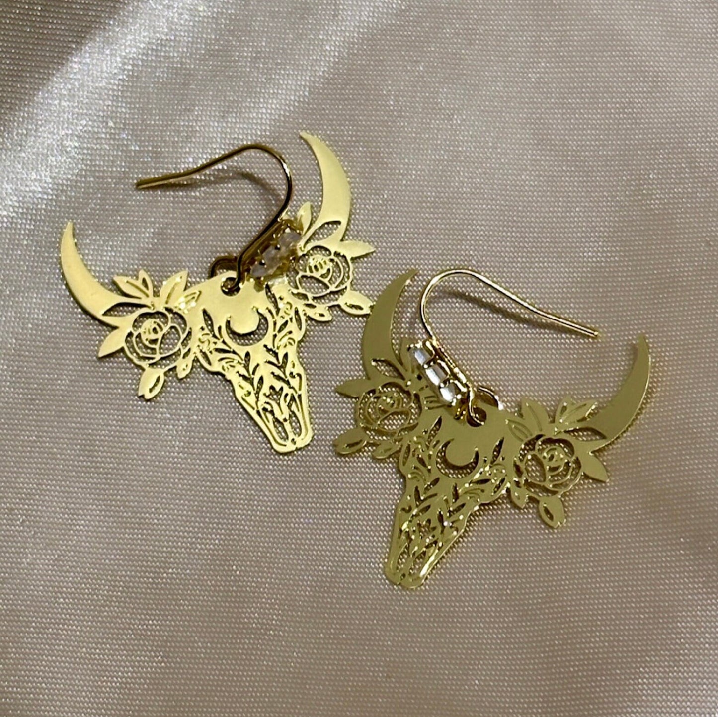 Cow Head Earrings, Cowgirl Earrings, Bull Skull Earrings, Gold Skull Earrings, Western Earrings, Boho Dangle Earrings, Laser Cut Earrings