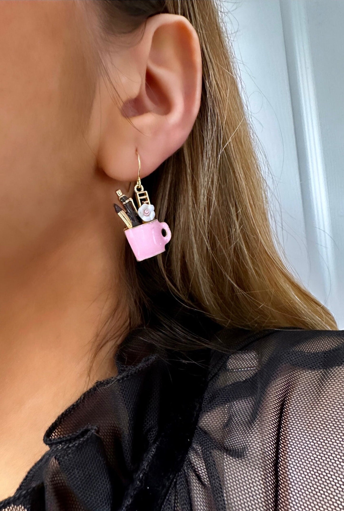 Pink Teacher Earrings, Pencil Earrings, Teacher Earrings, Pencil Jewelry, Teacher Dangle Earrings, Art Teacher Gifts, Art Teacher Earrings