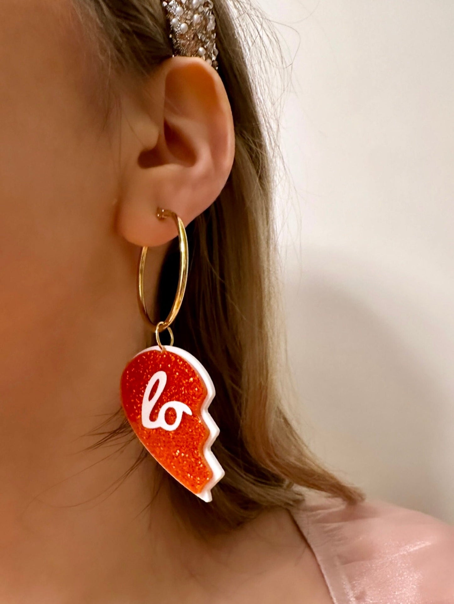 Broken Heart Earrings, Red Heart Hoop Earrings, Love Heart Earrings, Glitter Heart Earrings, Acrylic Heart Earrings Gold Heart Hoop Earrings