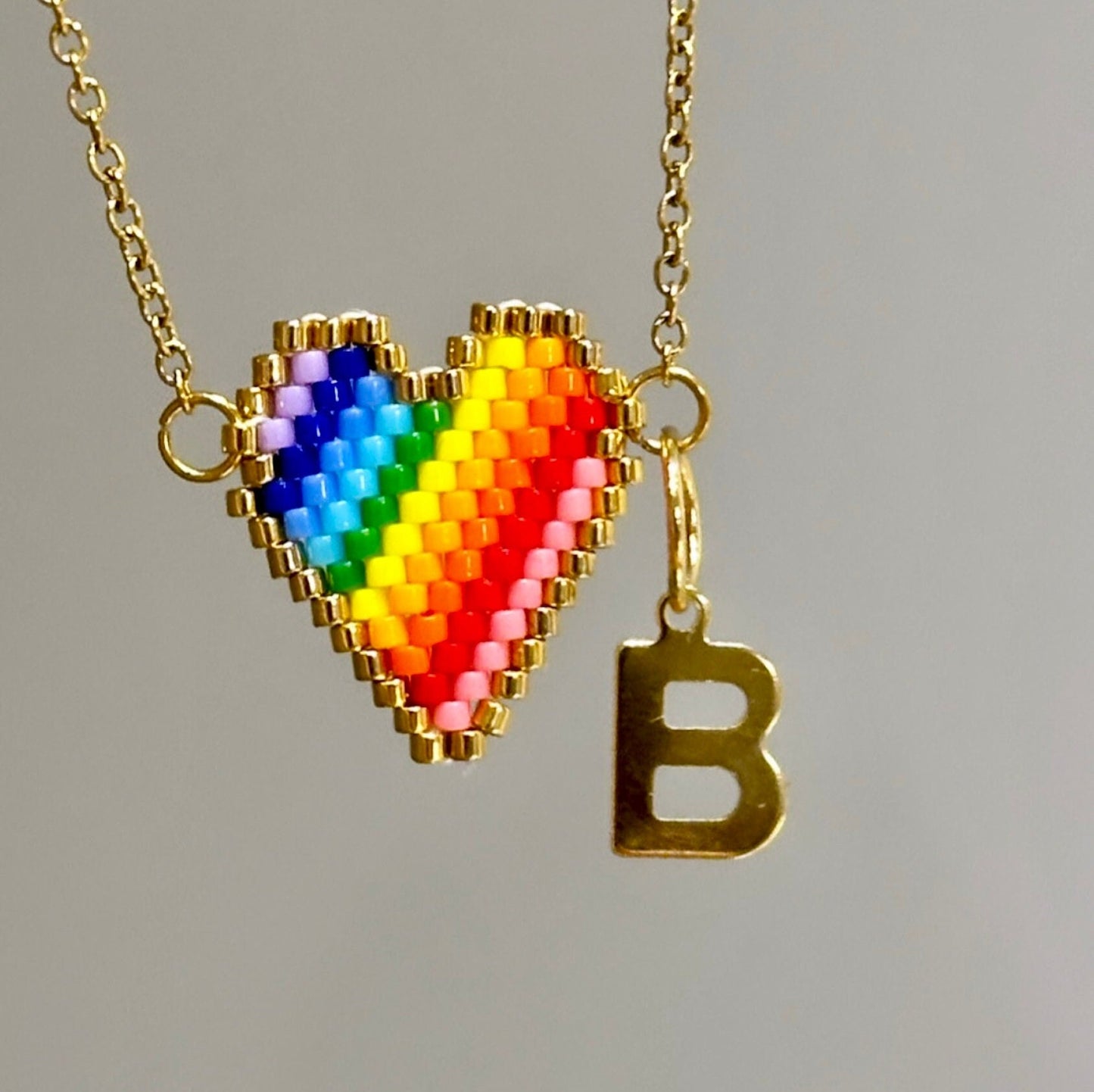 Lgbtq Necklace, Rainbow Heart Necklace, Lgbtq Valentine's Gift, Pride Necklace, Custom Initial Necklace, Miyuki Bead Necklace, Tiny Necklace