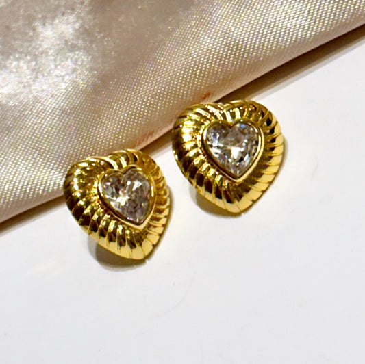 Gold Filled Heart Studs, 18K Gold Heart Earrings, Valentine's Heart Studs, Cz Heart Earrings, Tarnish Free Earring Studs, Vday Earrings