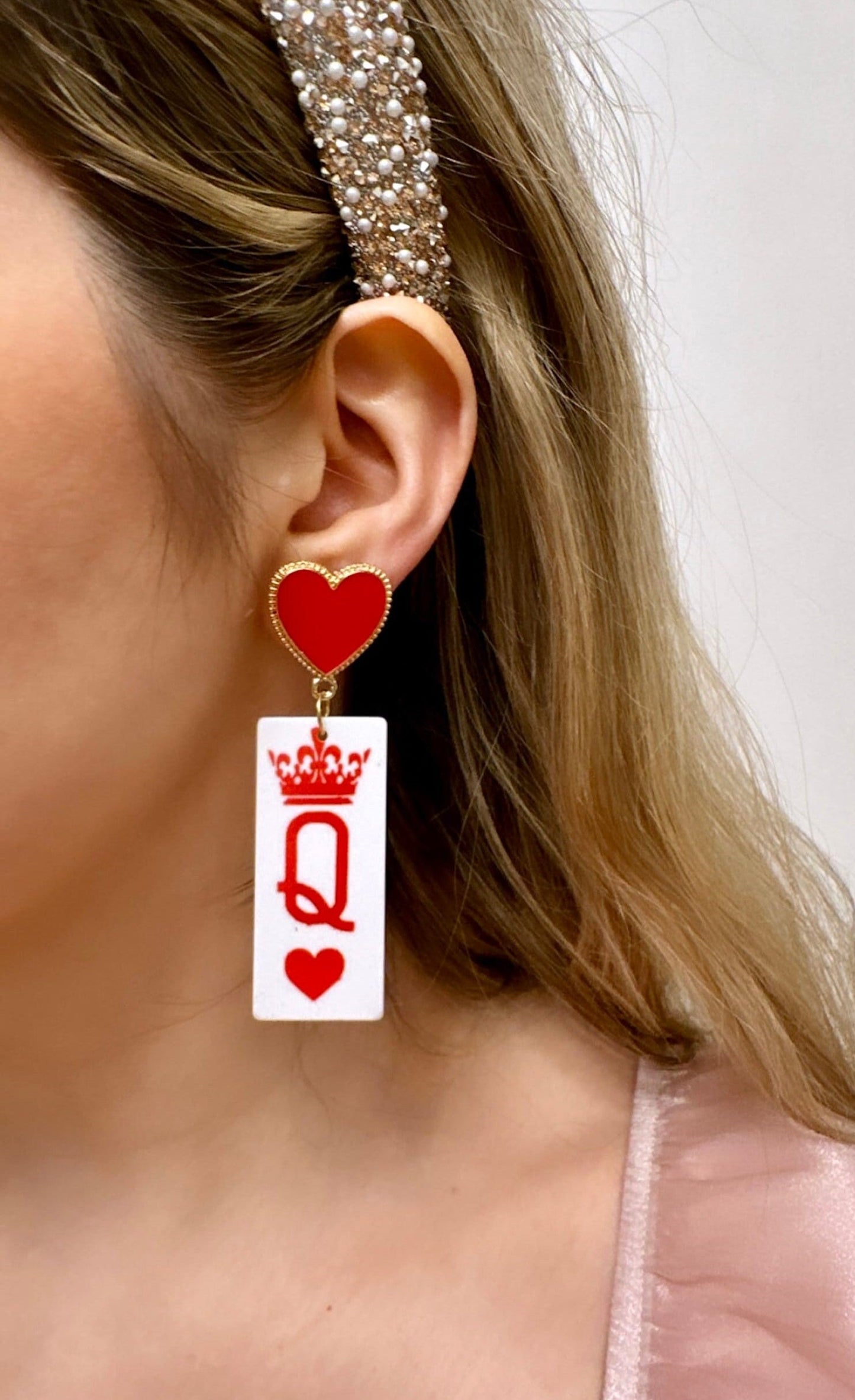 Queen Of Hearts Earrings, Red Heart Dangling Earrings, Valentine's Day Earrings, Red Queen Earrings, Playing Card Earrings, Queen Earrings